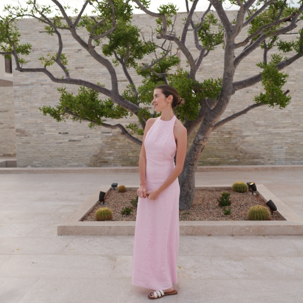 Abercrombie & Fitch 100% Linen Pink Halter Midaxi Dress